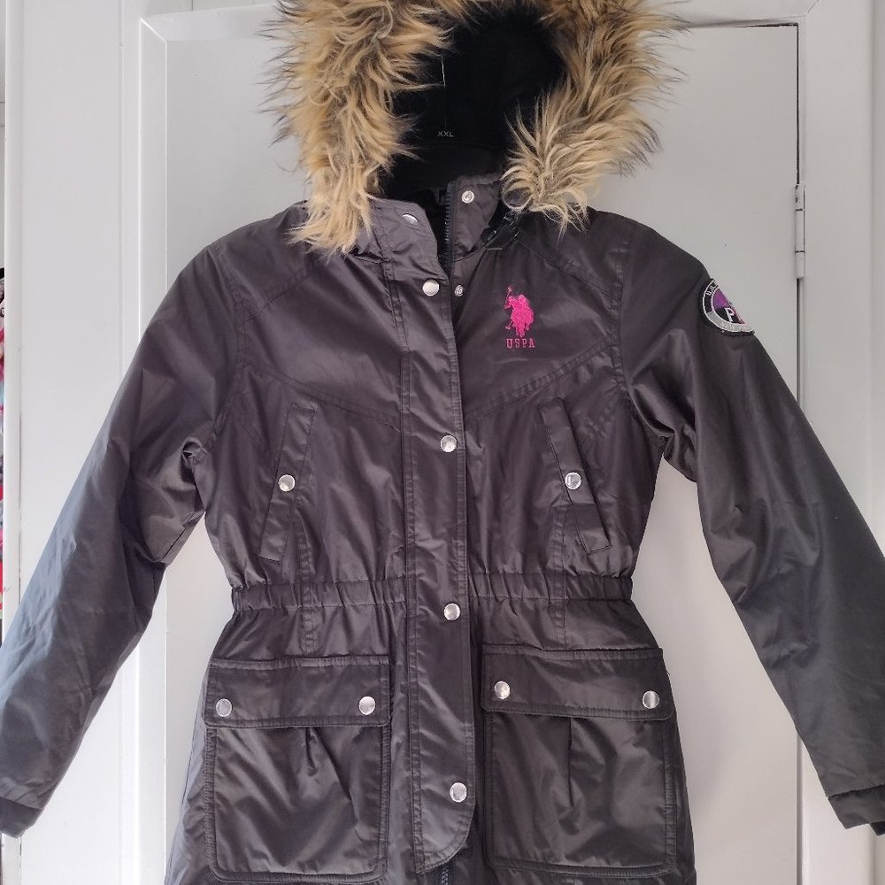Girls M US POLO Removable Fur Hood Puffer Jacket